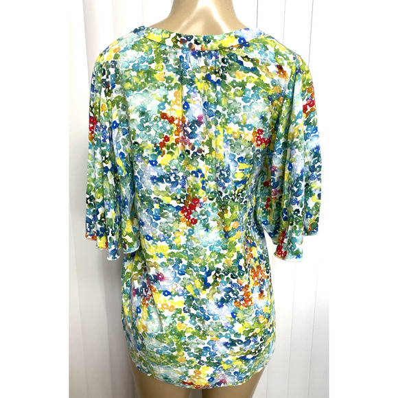 Jams World Shirt Top Blouse Short Flutter Sleeve V Neck W668 Bevy Floral Green L - Picture 4 of 7